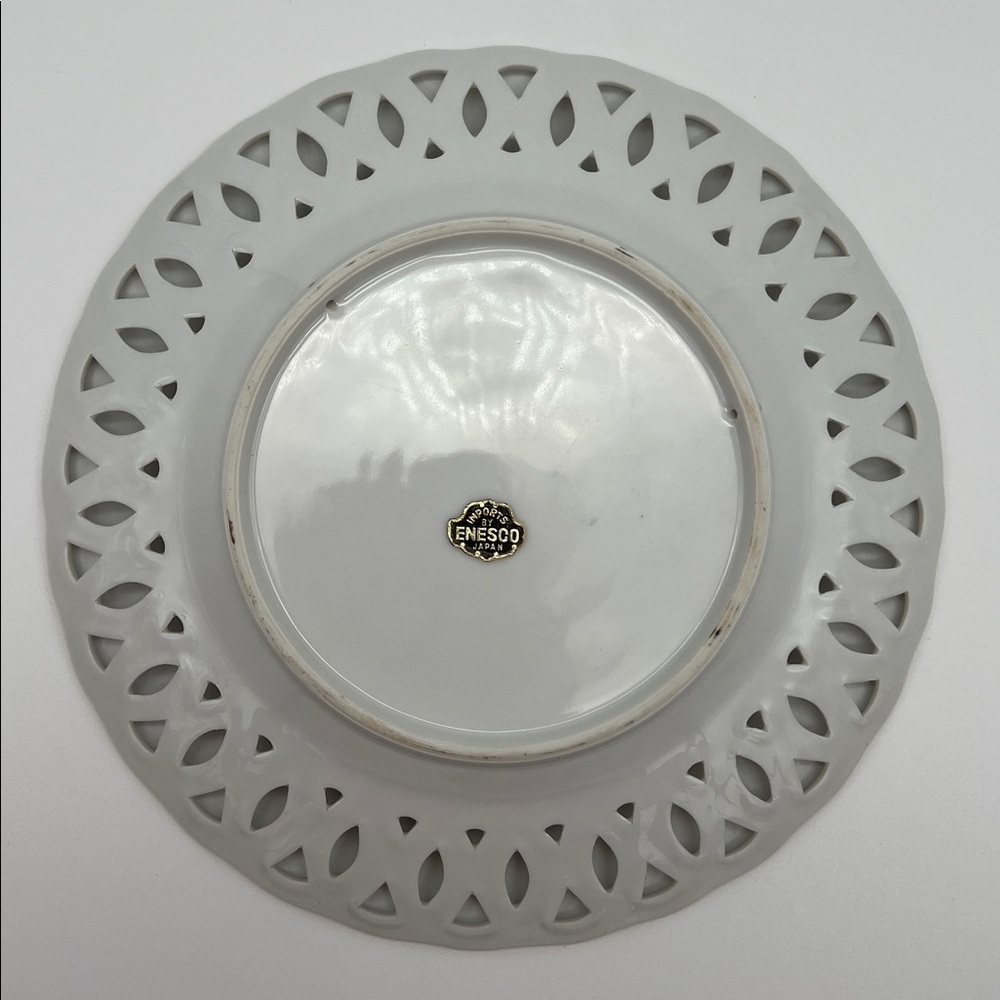 Vintage Enesco Reticulated Porcelain Cabinet Plate - Hand-Painted Pineapple - Picture 3 of 5